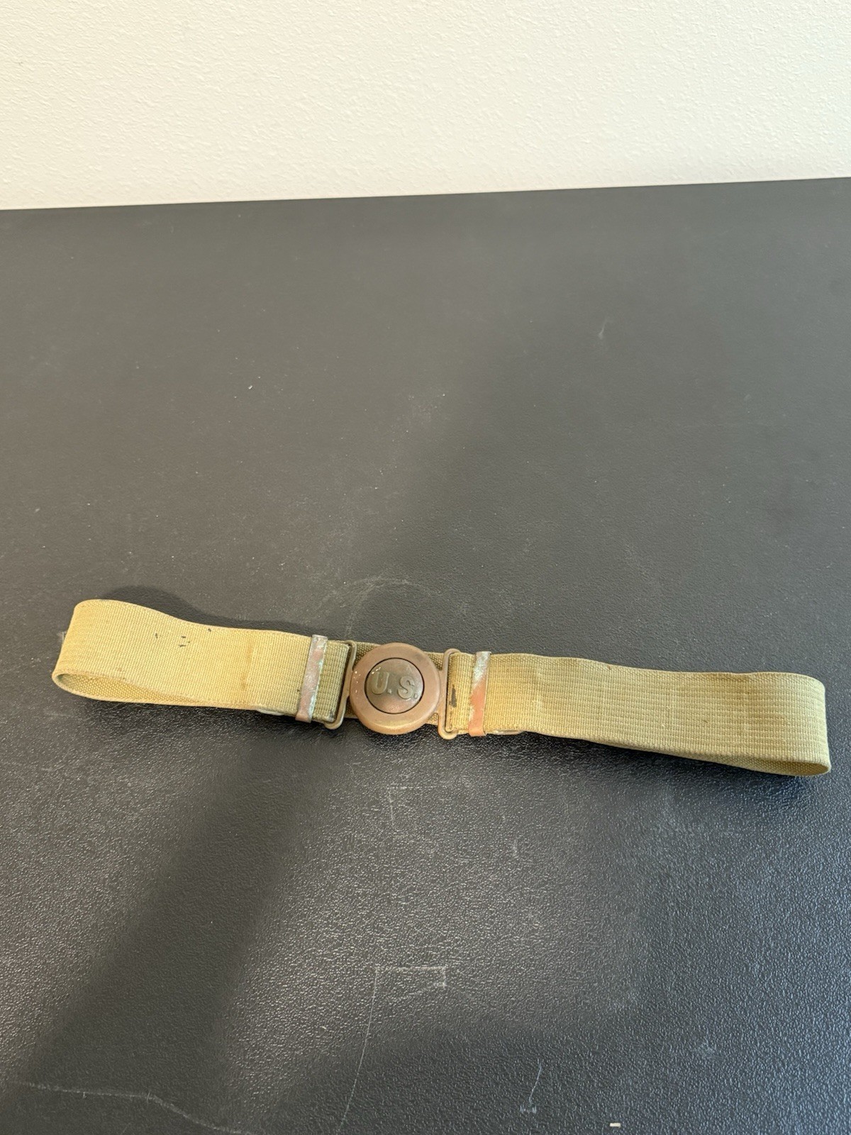 PRE-WWI US Army M1910 Mills Canvas Garrison Belt w/US Buckle, Interlocking