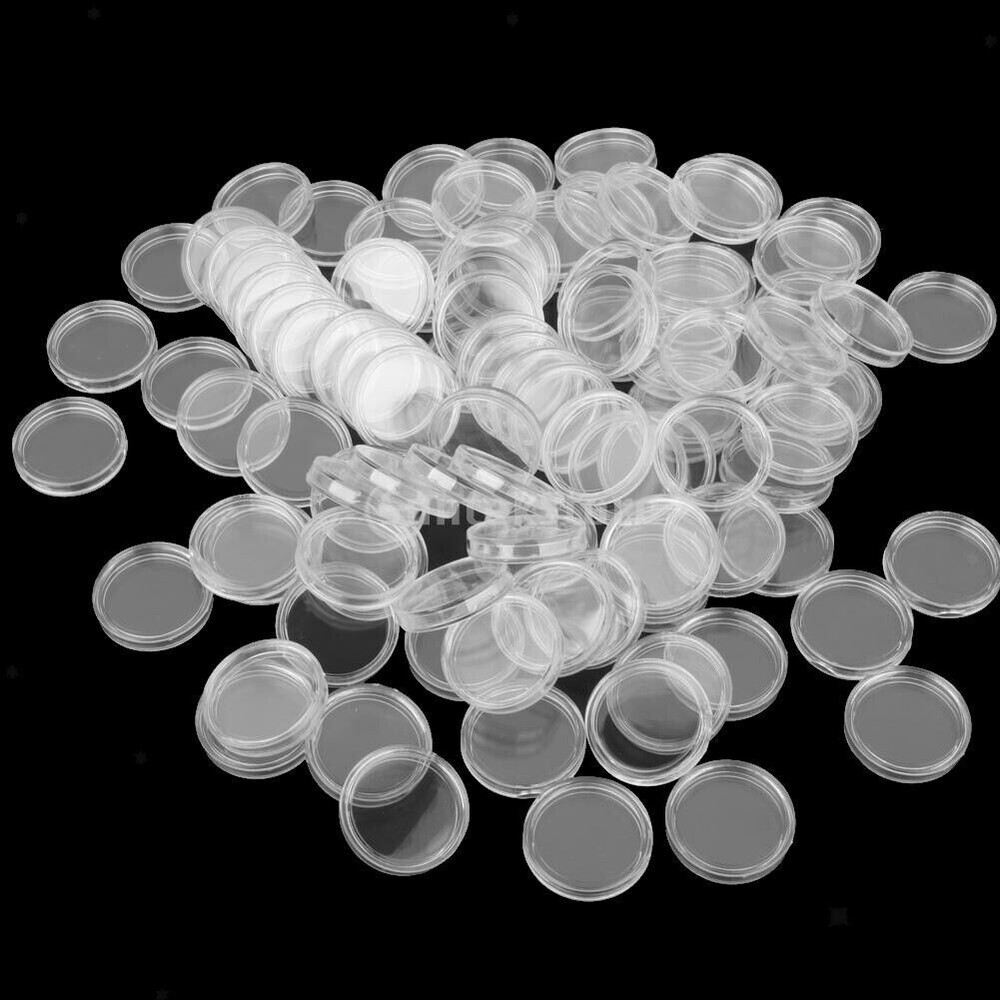 300PC 19mm Clear Round Coin Capsule Container Storage Box Holder case Plastic