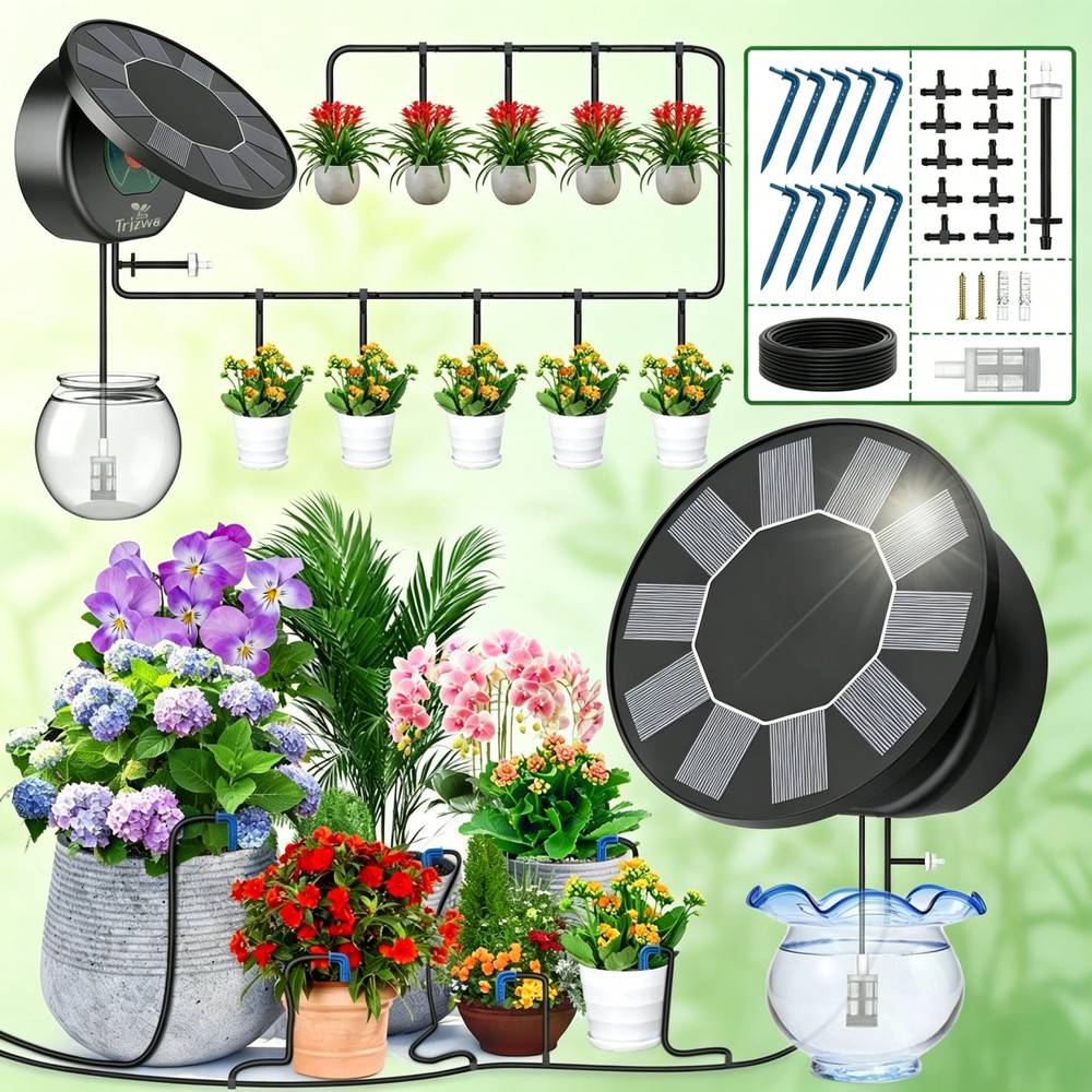 50FT Automatic Solar Drip Irrigation System Kit,9 timer Modes Irrigation Garden