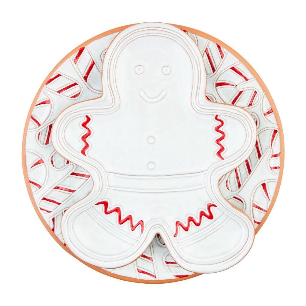 Mud Pie Home Gingerbread Man Shape Candy Cane Stacked Serving Platter Set