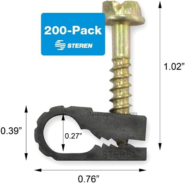 200 Pack Durable Coaxial Cable Clips with Grip Technology for Clean Organization
