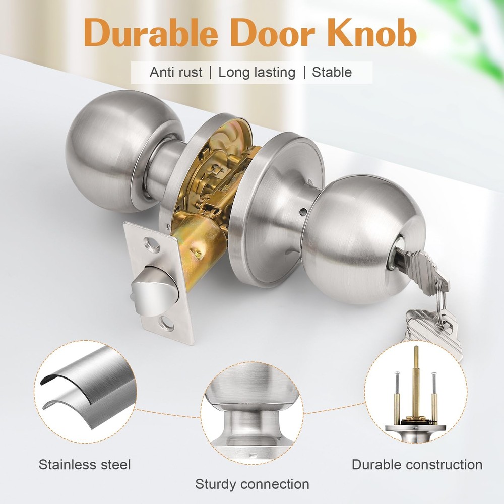 Probrico Brushed Nickel Entry Door Knobs Combo Pack, 6 6