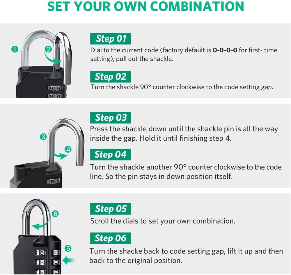 Combo Lock for Lockers, 4 Digit Combination Padlock, 2 Pack Pad Locks with Code