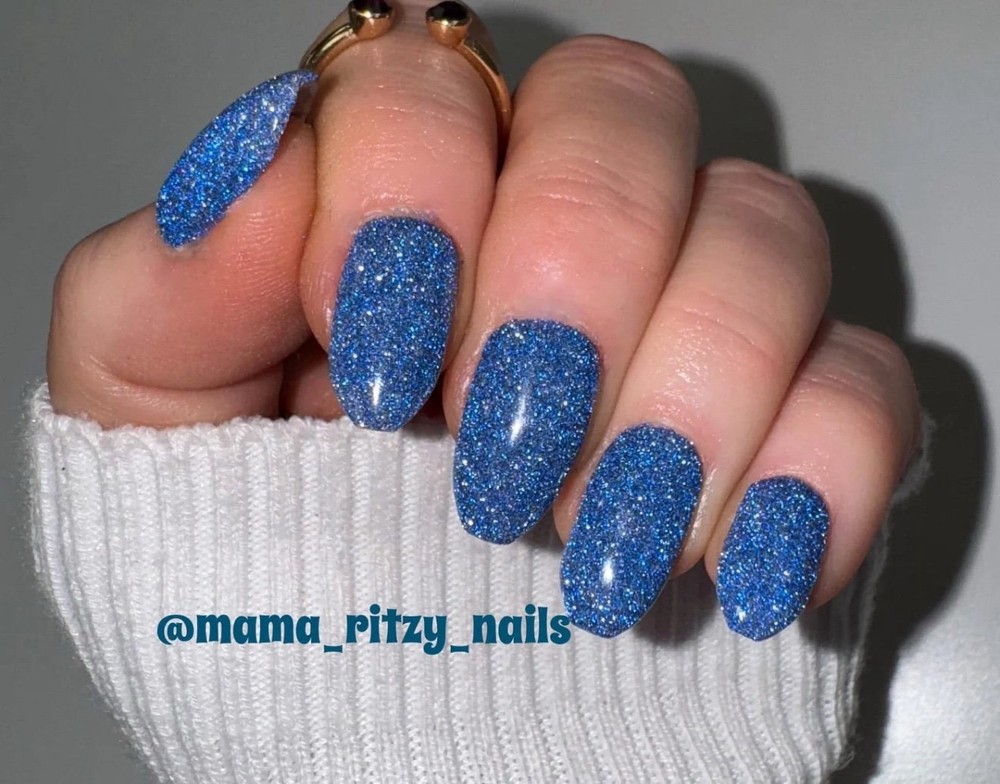 Ritzy Dips Nail Dip Powder Diva Reflective Glitter Dark Bright Solid Blue