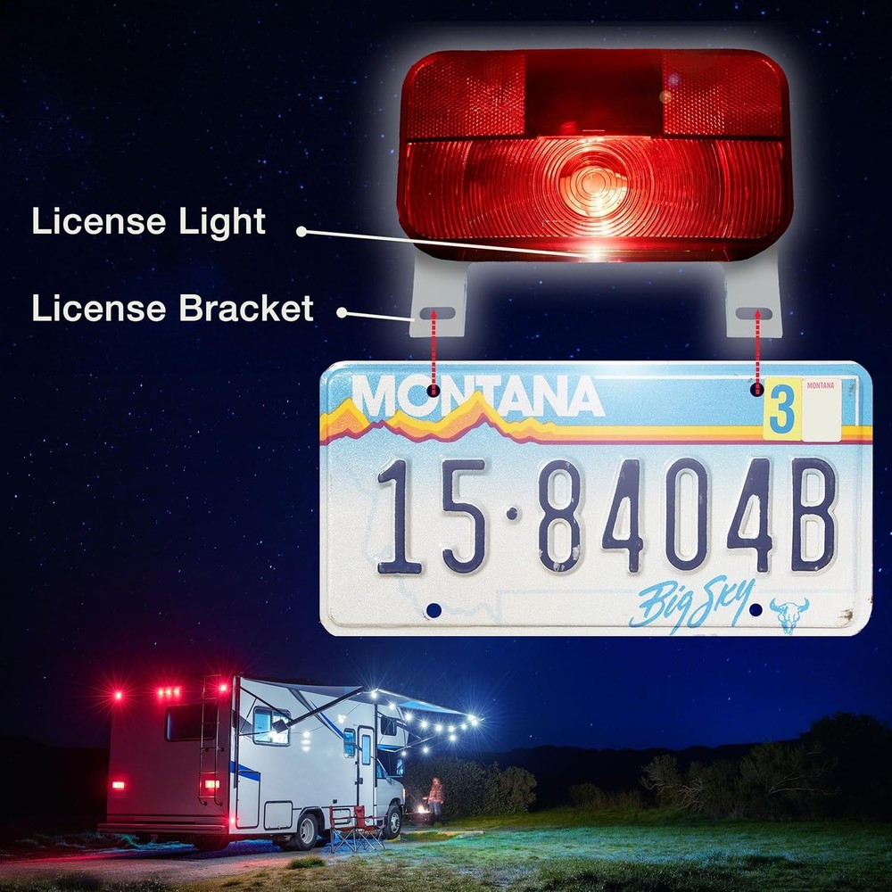 Red Surface Mount Light License Bracket Stop/Turn/Tail for RV