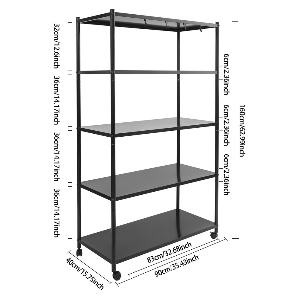 Adjustable Kitchen Storage Rack with Wheels, Storage Rack, 5 Tier Storage Rack
