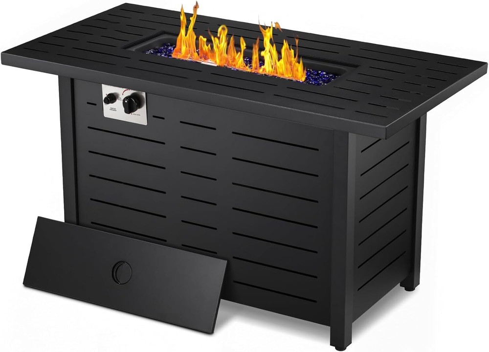 Fire Pit Table Propane Gas 43" Outdoor Fire Pit Rectangular Tabletop with Lid