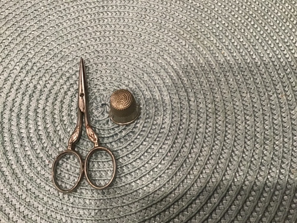 Vintage German Embroidery Scissors + Thimble