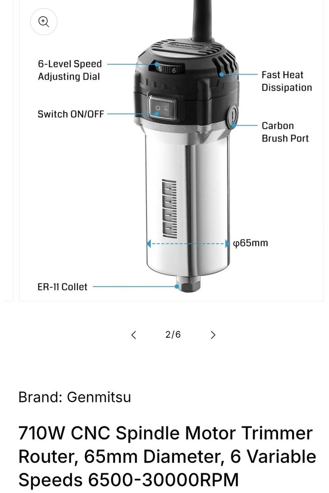 Genmitsu 710W  Spindle 65mm Diameter, 6 Variable Speed trim  router