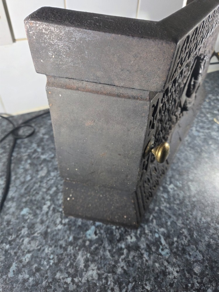 Black Cast Decorative Fire Front With Brass Handles Original Condition