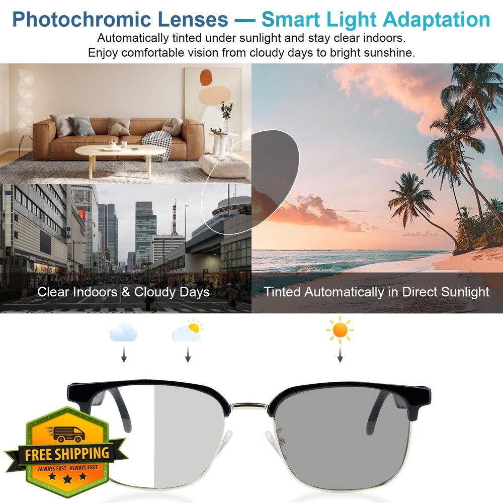 AI Bluetooth Glasses Real-Time Translator Silver