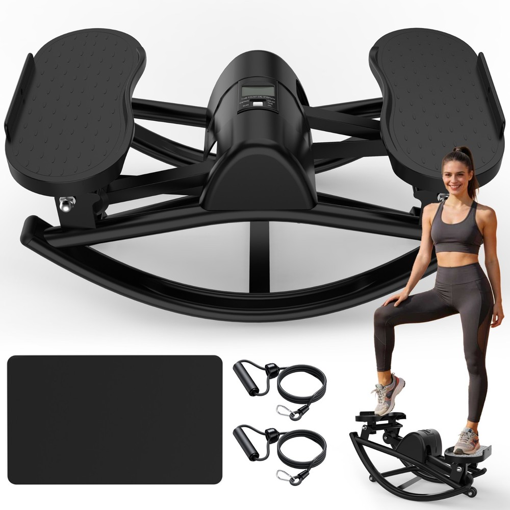 Lateral Rocking Stepper with Resistance Bands, LCD & Mat
