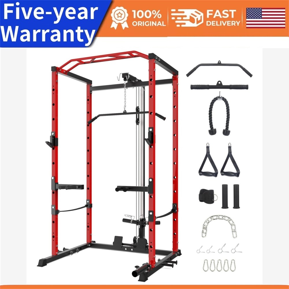 ✔️1600LBS Multi-Functional Power Rack W/Cable Pulley Power Cage with LAT Pulldow