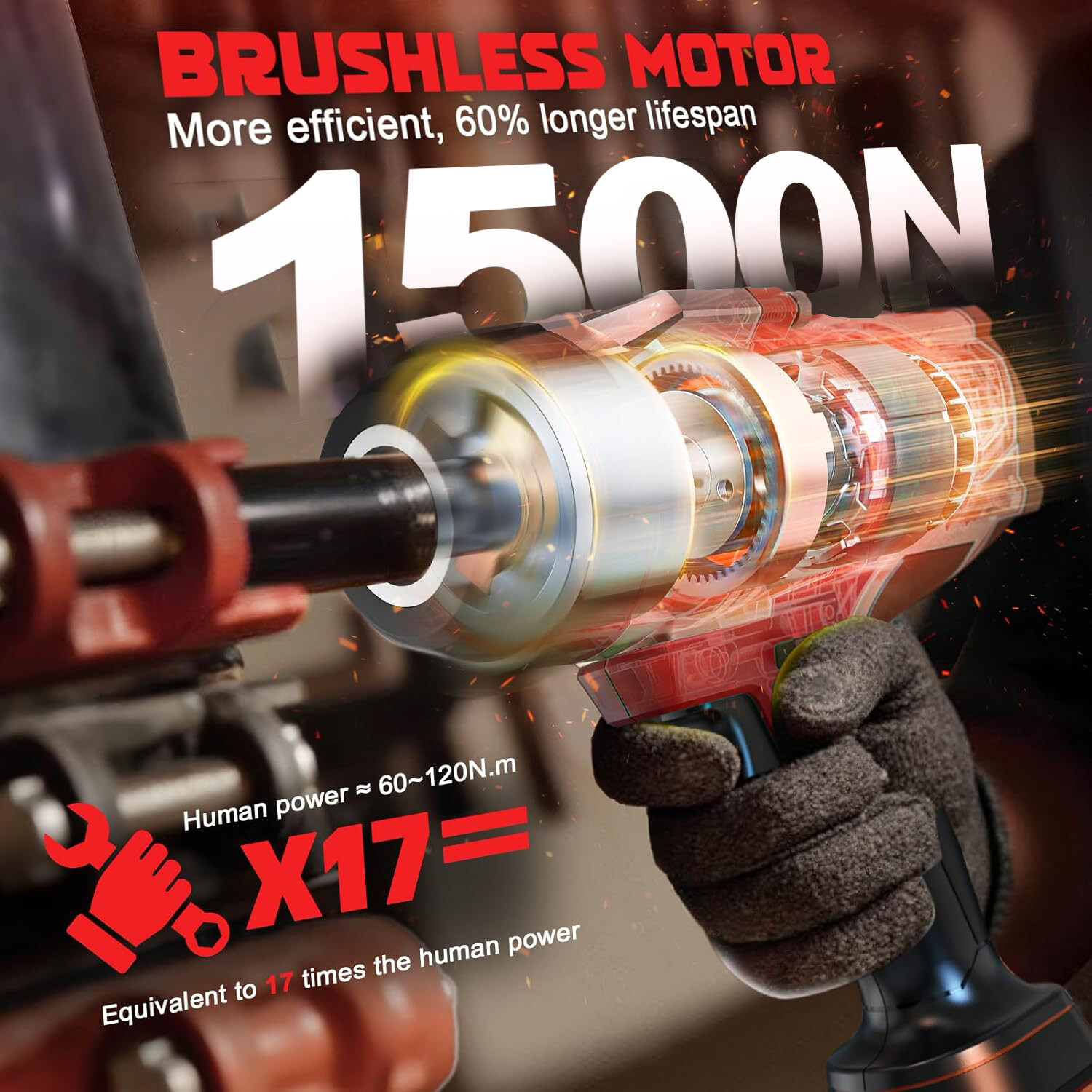 Cordless Impact Wrench for Milwaukee M18 Battery 1/2" High Torque 1500N.m