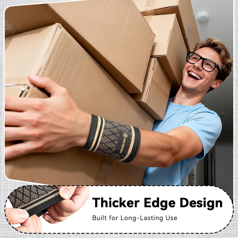 [360° Full Compression] Copper Wrist Compression Sleeve 1 Pair, Medium, Black