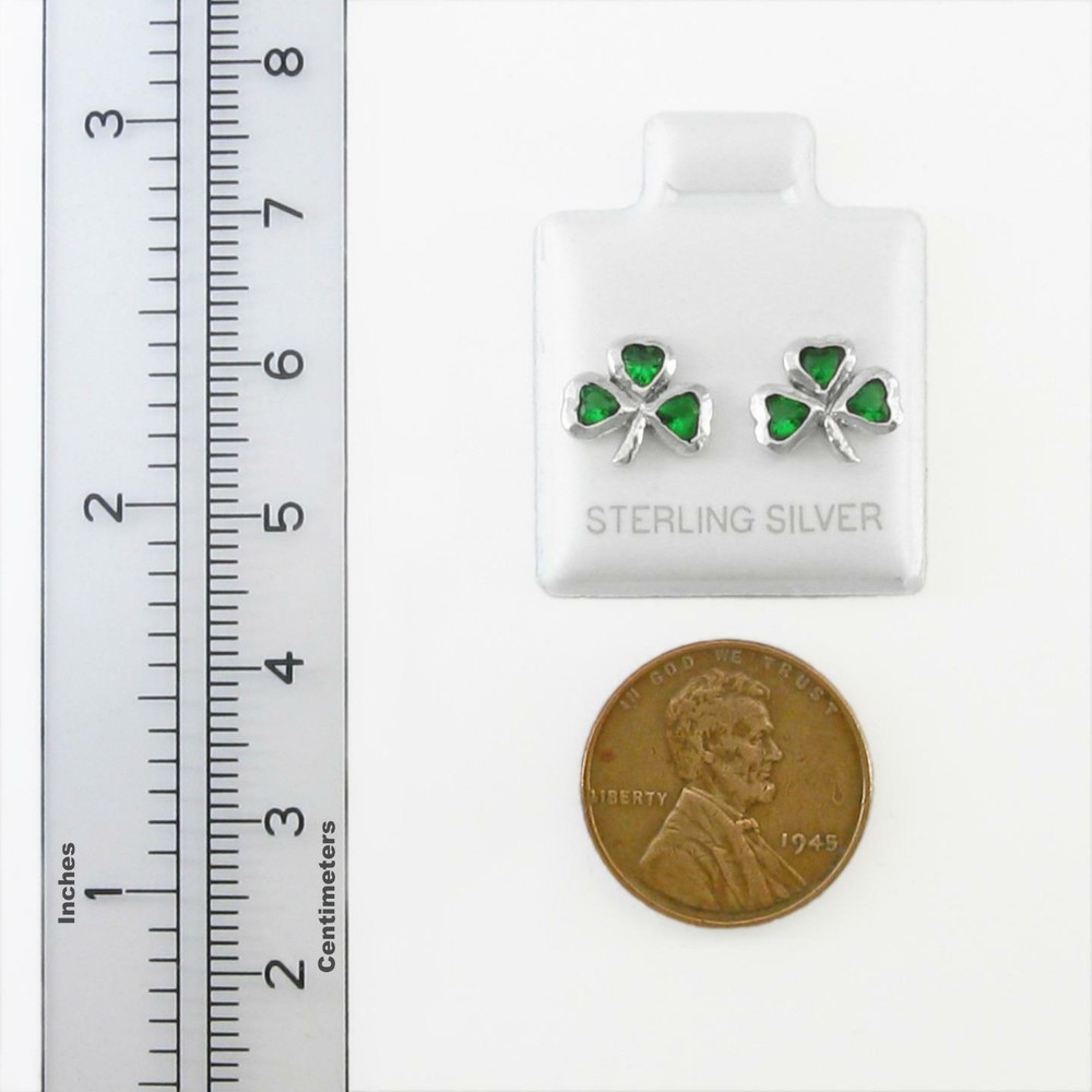 Emerald Shamrock Post Earrings in SOLID Sterling Silver - NEW!