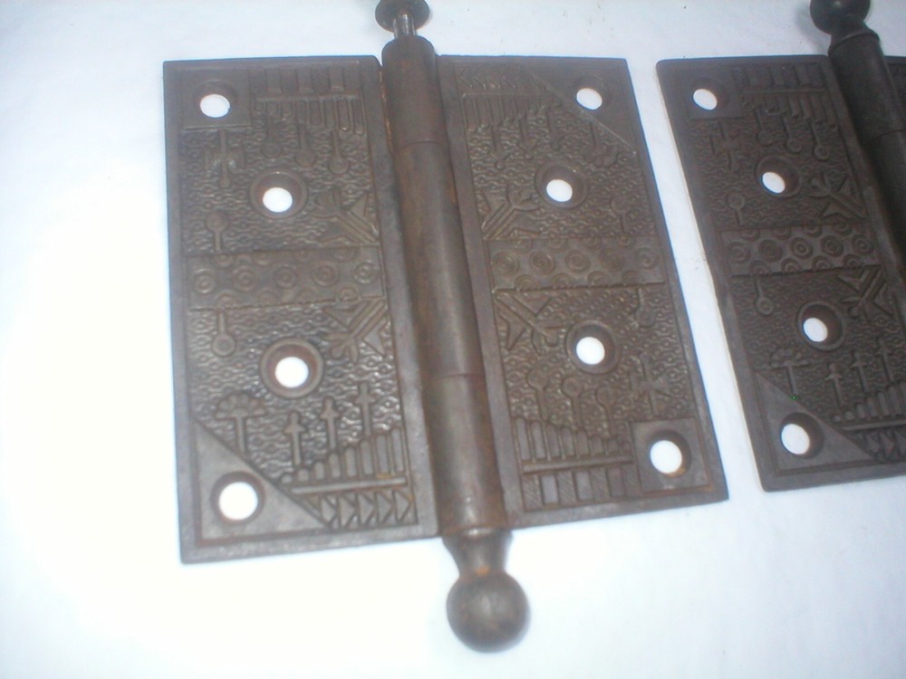 Antique Victorian Decorative Large 5" x 5" Hinge Pair