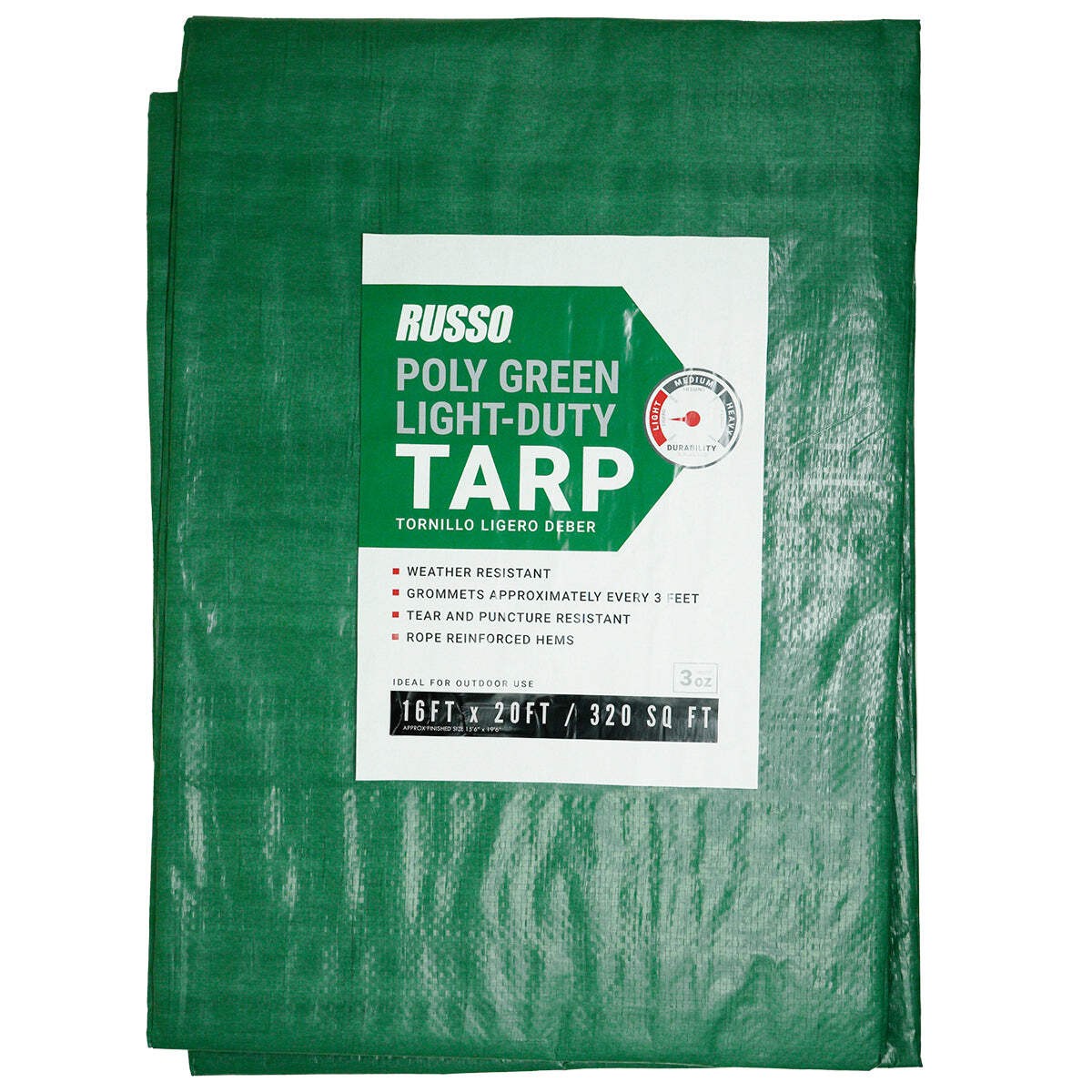 16X20 Light Duty Poly Green Tarp 3 oz
