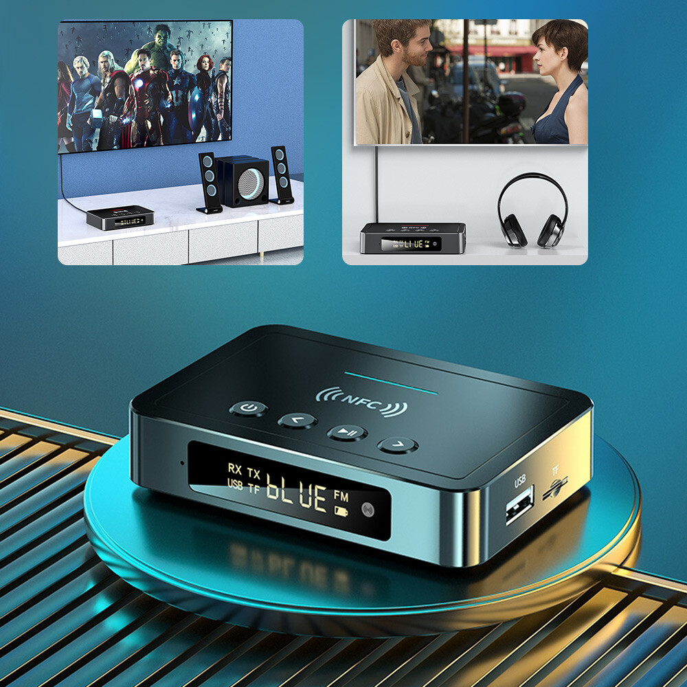 NFC Bluetooth 5.0 Transmitter Receiver 3.5mm AUX To 2 RCA Wireless Audio Adapter