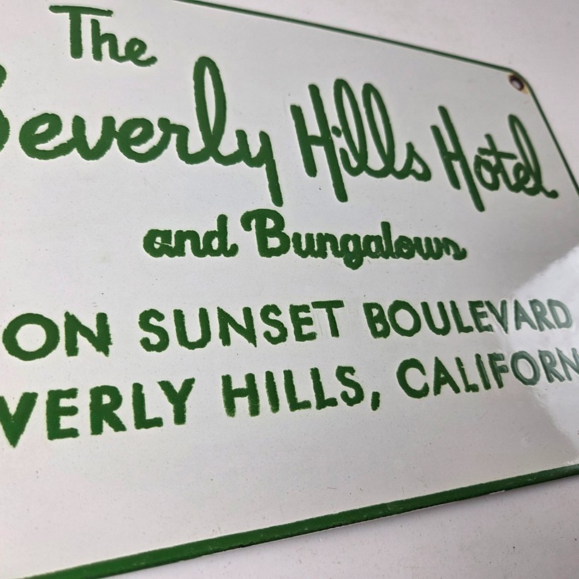 Vintage Beverly Hills Hotel Porcelain Sign - Sunset Boulevard Sign