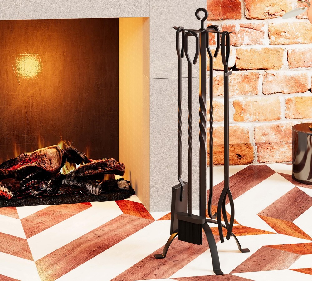 5 Pieces Fireplace Tools Sets Fireplace Accessories Tools Holder with Handles...