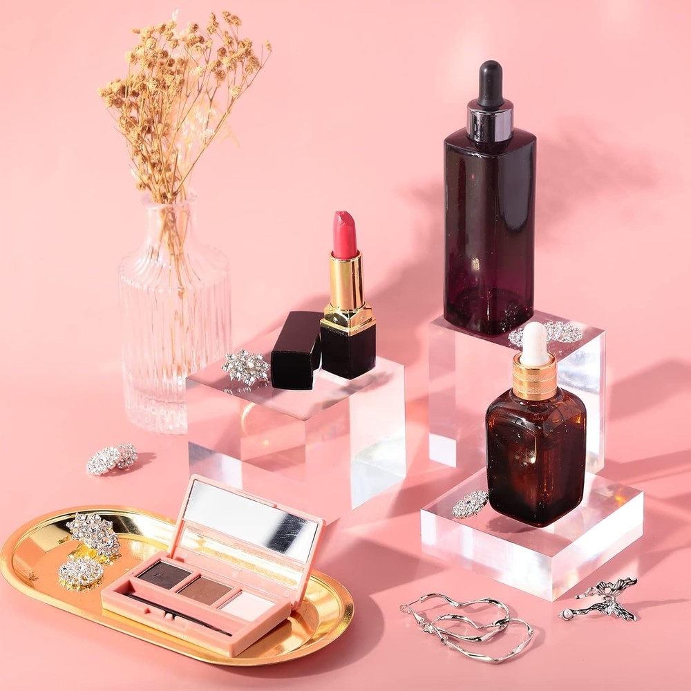 3 Pieces Acrylic Square Display Block Clear Polished Acrylic Cube Solid Display