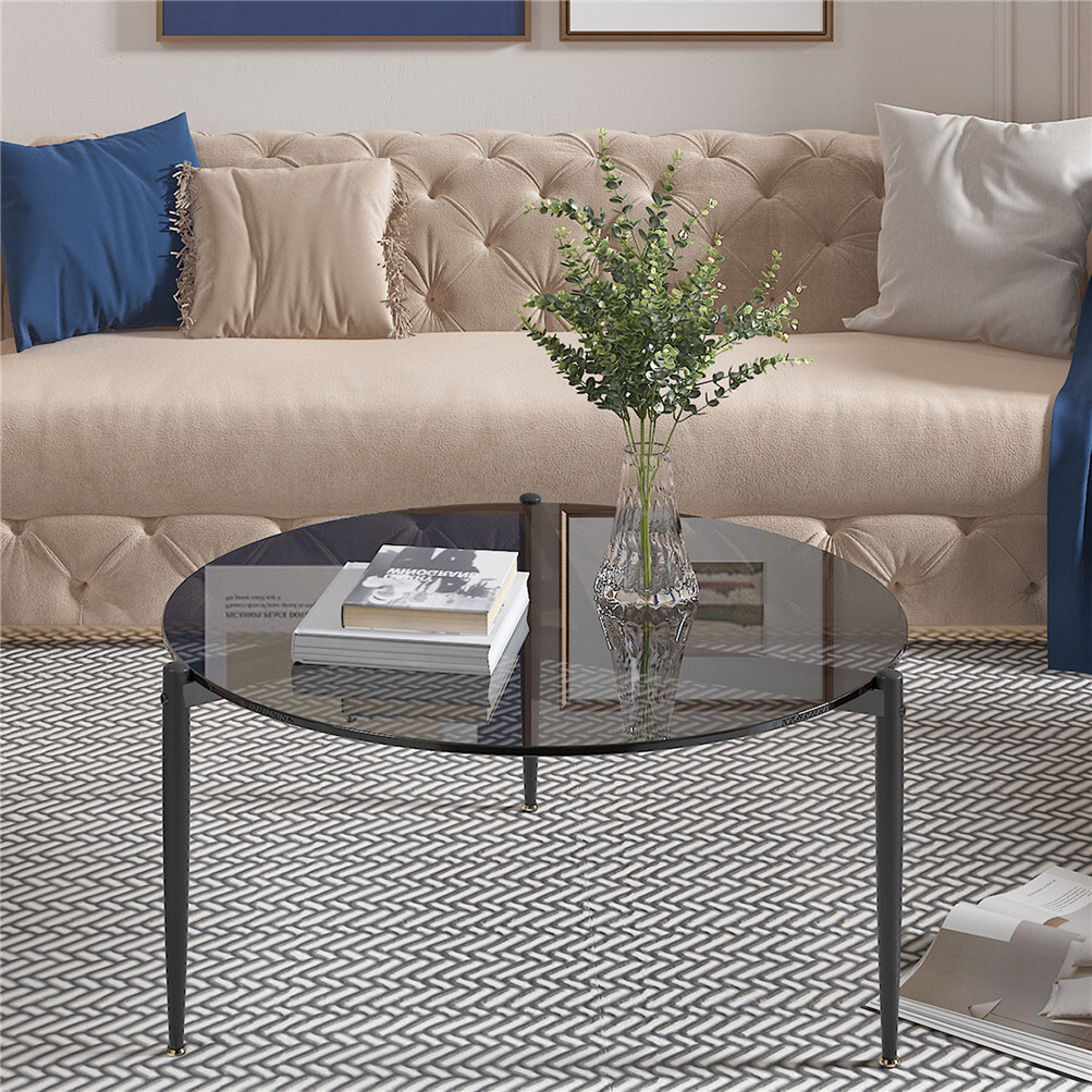 2 Size Modern Art Glass Top Coffee Table Round End Table Sofa Side Accent Tables