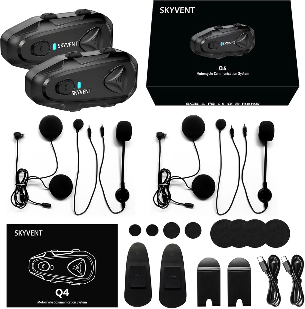 Q4 Motorcycle Bluetooth Communication System Headset Intercom, 4 Riders 1500M Mu