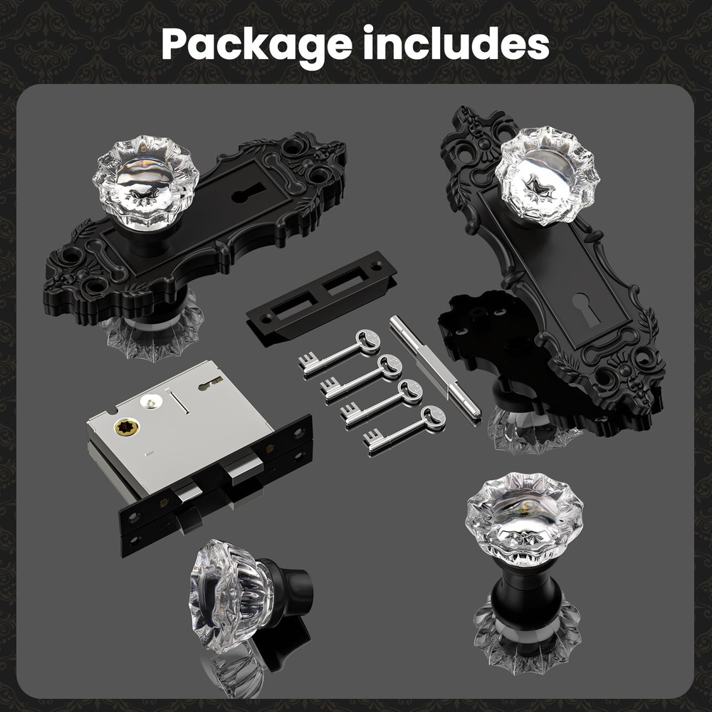 Antique Door Knobs Interior Mortise Lock Matte Black Door Knobs Crystal Glass...