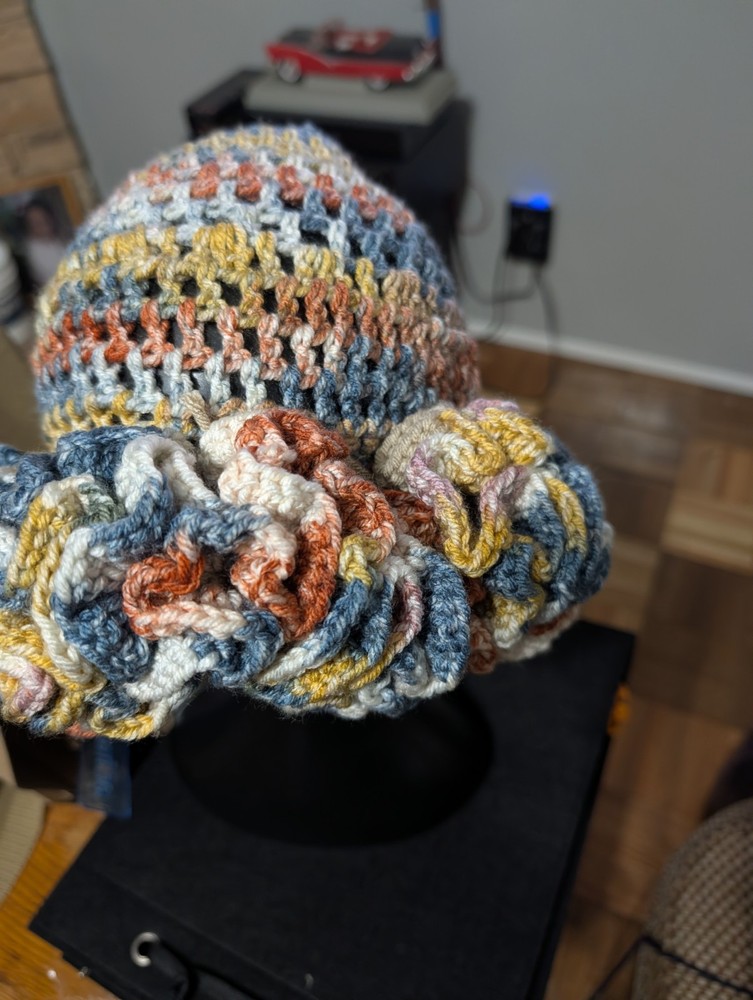 Handmade Multicolor Crocheted Ruffle Hat