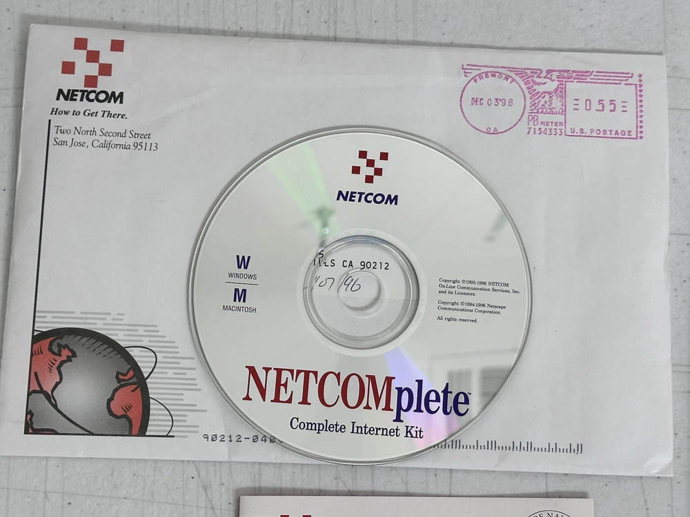Vtg 1996 NETCOMplete Internet Kit CD-ROM Windows Mac w/Original Mailer NOS ISP