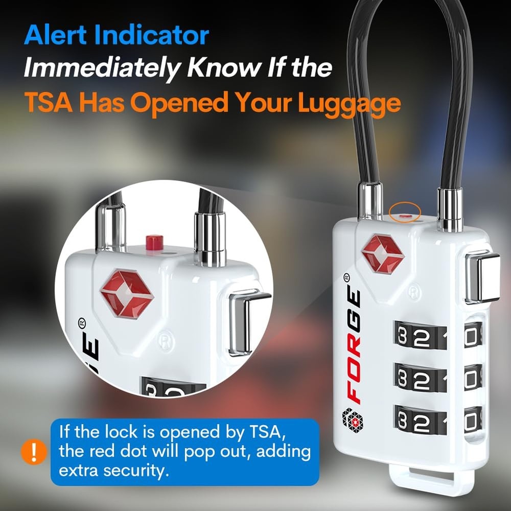 Forge TSA Approved Cable Luggage Locks, Re-settable Combination with Alloy Bo...