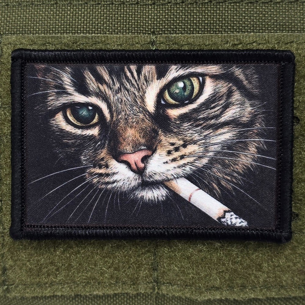 Smoking Cat Patch Moral Tactical Meme Kitty USA Hook & Loop 3x2
