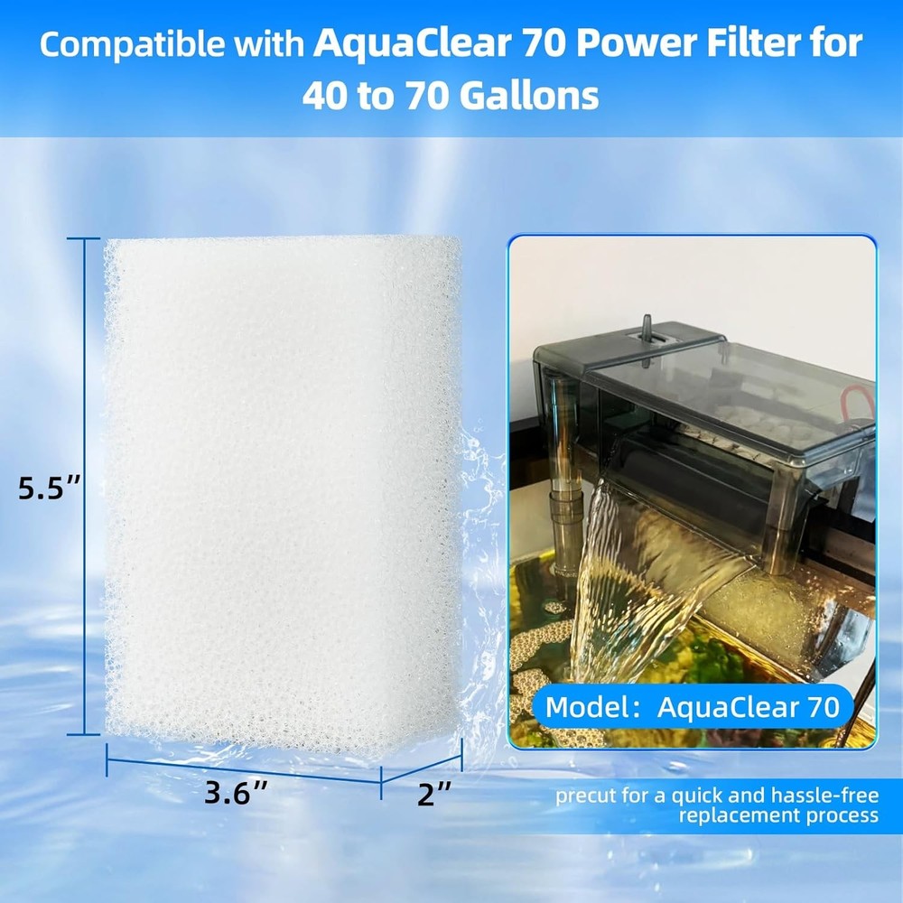 6-Pack Replacement Filter Sponge Pads, Aquarium Foam Insert Compatible with Aqua