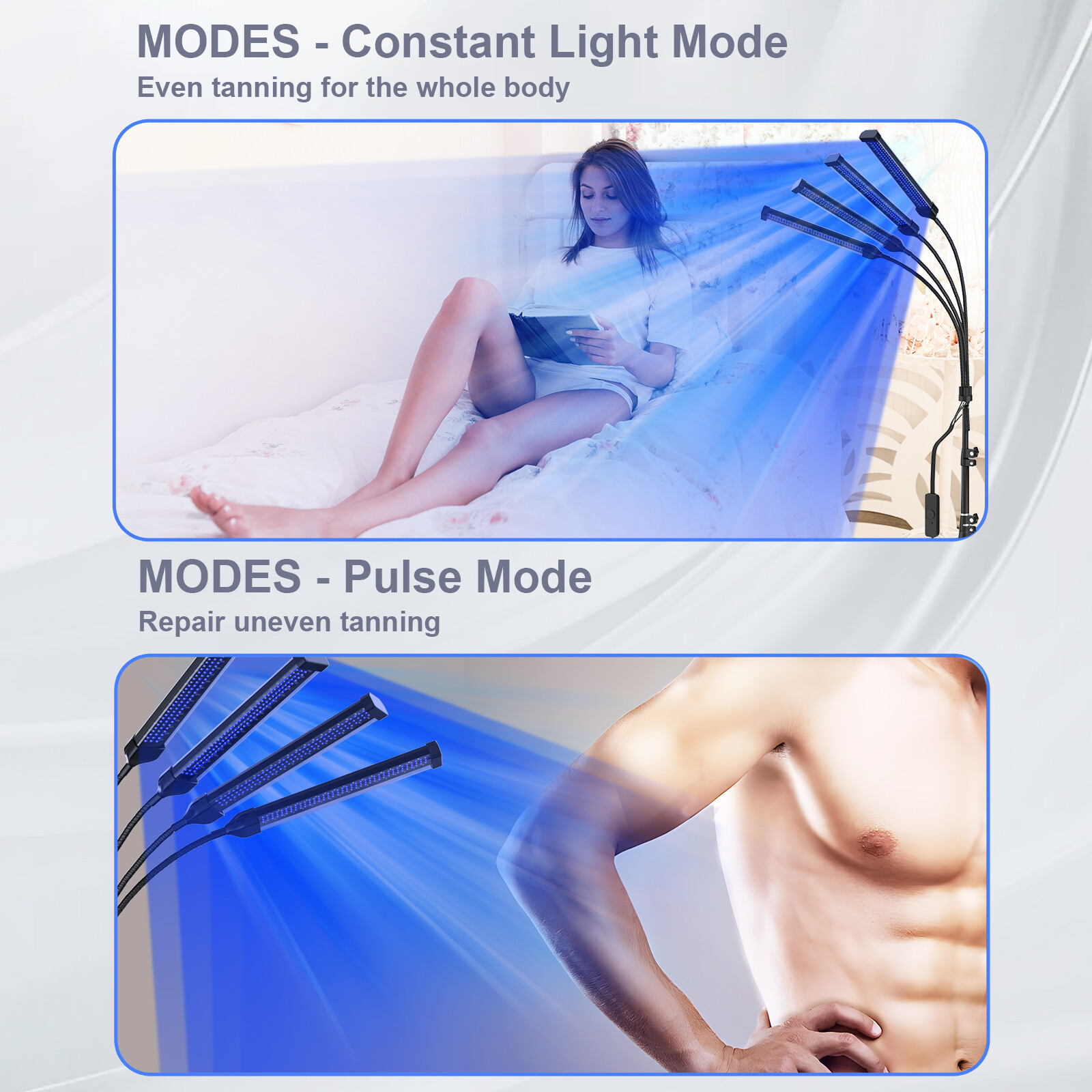 60W UV Tanning Lamp for Face & Body 432 LED Self-Tanning Light w/Protect Goggles