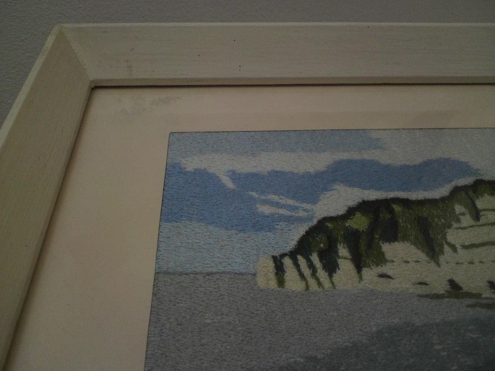Framed Embroidery Needlework / Wool-work Picture - Beer Harbour, Seaton Devon