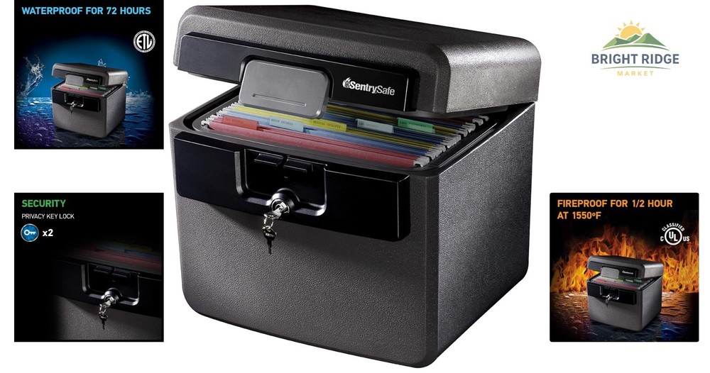 Fireproof Waterproof Safe Box for Documents with Key Lock and Alarm Feature