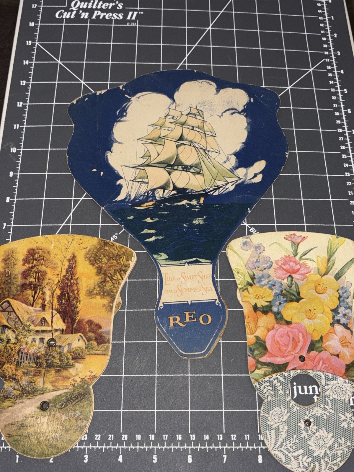 Vintage Lot Of 3 Advertising Cardboard Handheld Fans