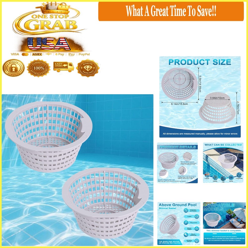 Pool Skimmer Basket Replacement Pack for Swimline Hydrotools 8928 2 Pack