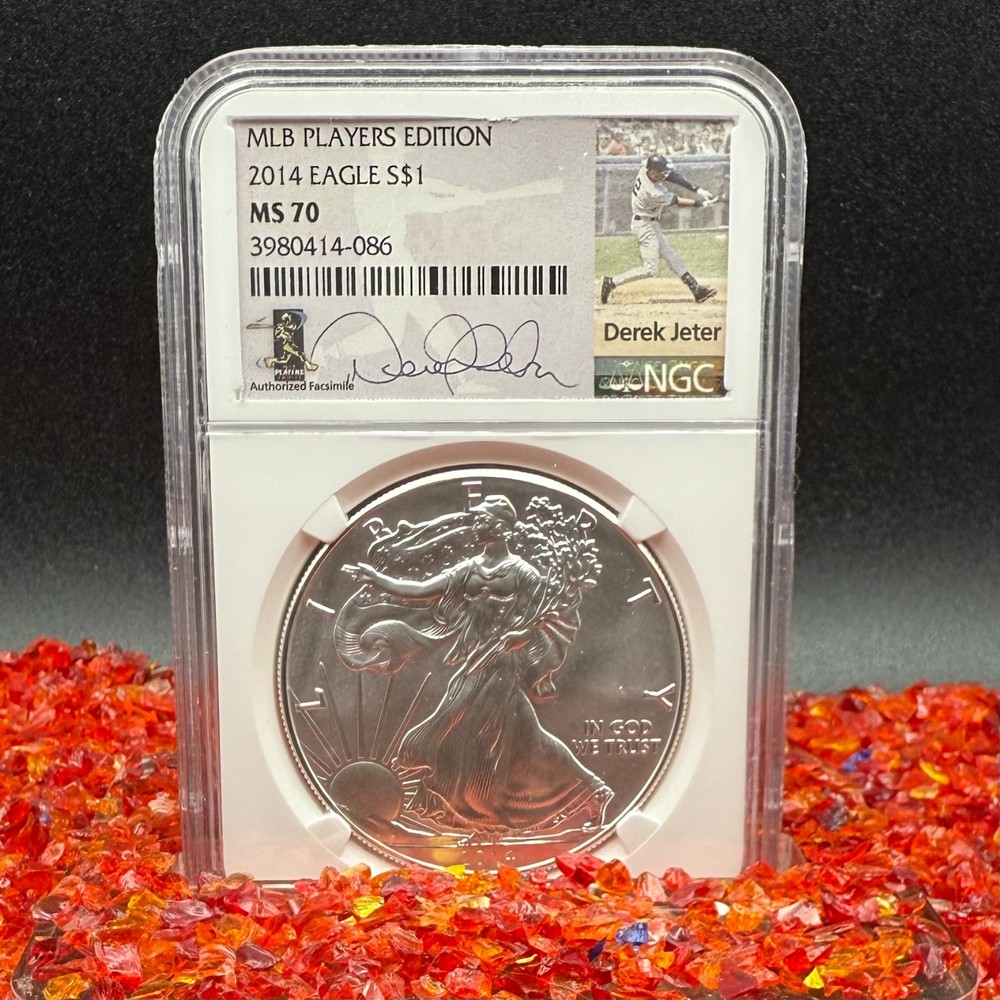 2014 $1 Silver Eagle NGC MS70 Rare MLB Players Edition Derek Jeter Signed Mint