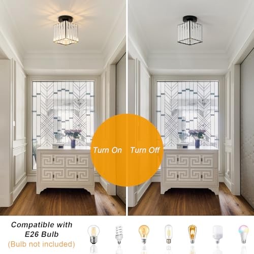 Square Crystal Semi Flush Mount Ceiling Light, 5.1 Inch 2 Pack Square-Black
