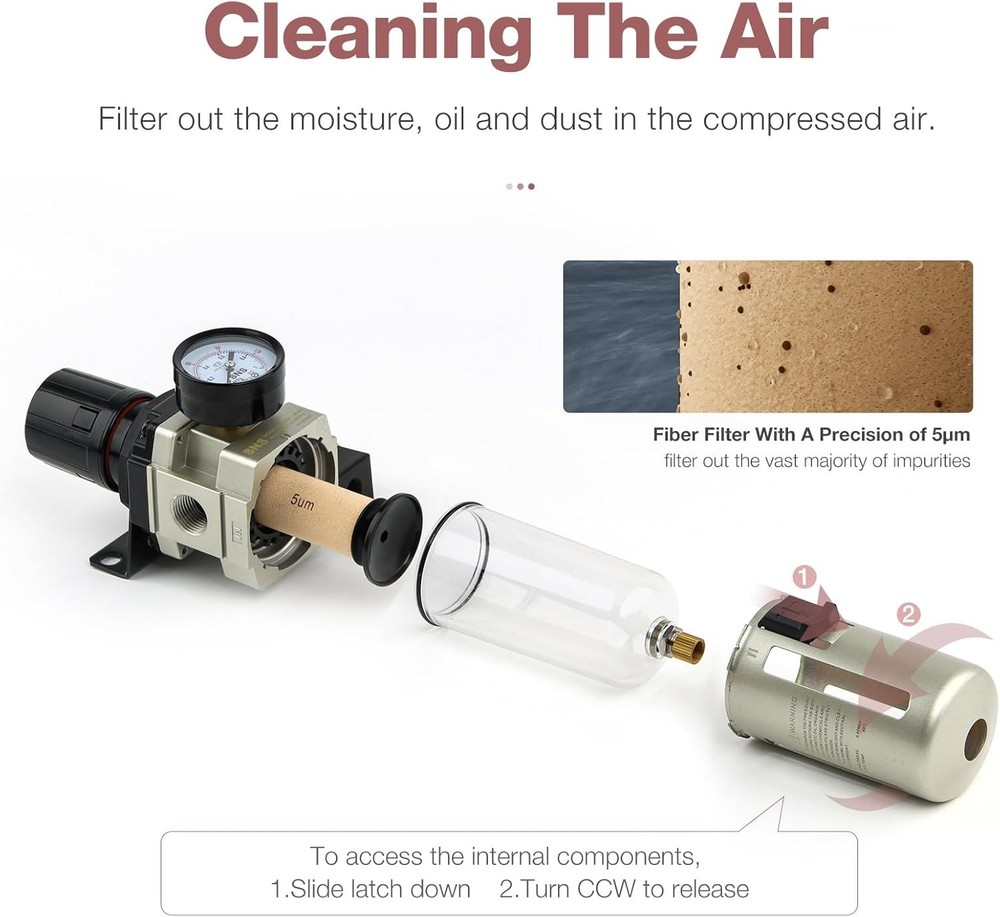 High Performance 1/2”NPT Air Filter Regulator with Semi-Automatic Drainage