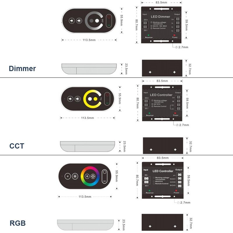 DC12-24V 12A 18A LED Strip Light RF Touch Remote Controller Dimmer for SMD COB