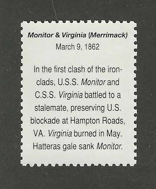 CIVIL WAR BATTLE OF THE IRONCLADS - MONITOR & MERRIMACK - U.S. POSTAGE STAMP