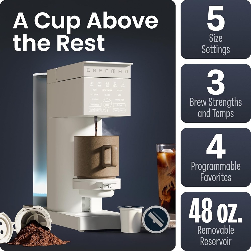 Caffeinator Single Serve Coffee Maker, Brew Kcups & Grounds, Drip Coffee Mach...
