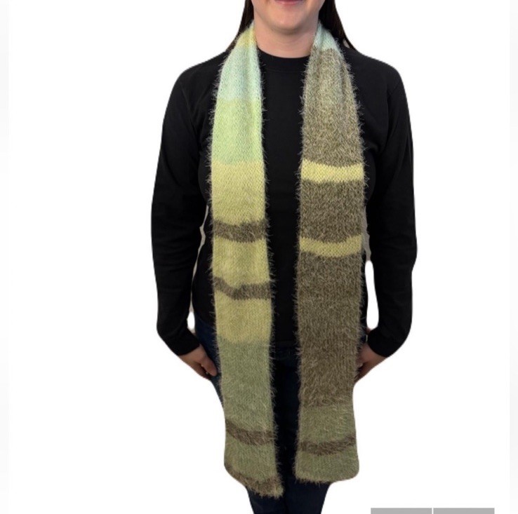 Fuzzy Multicolored Striped Knit Hat and Scarf Set