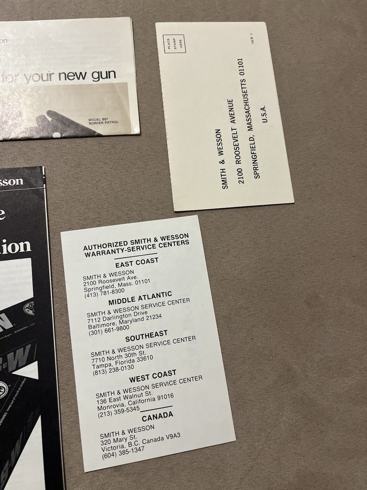 Factory Original Smith & Wesson N Frame Paperwork Set S&W - No Manual