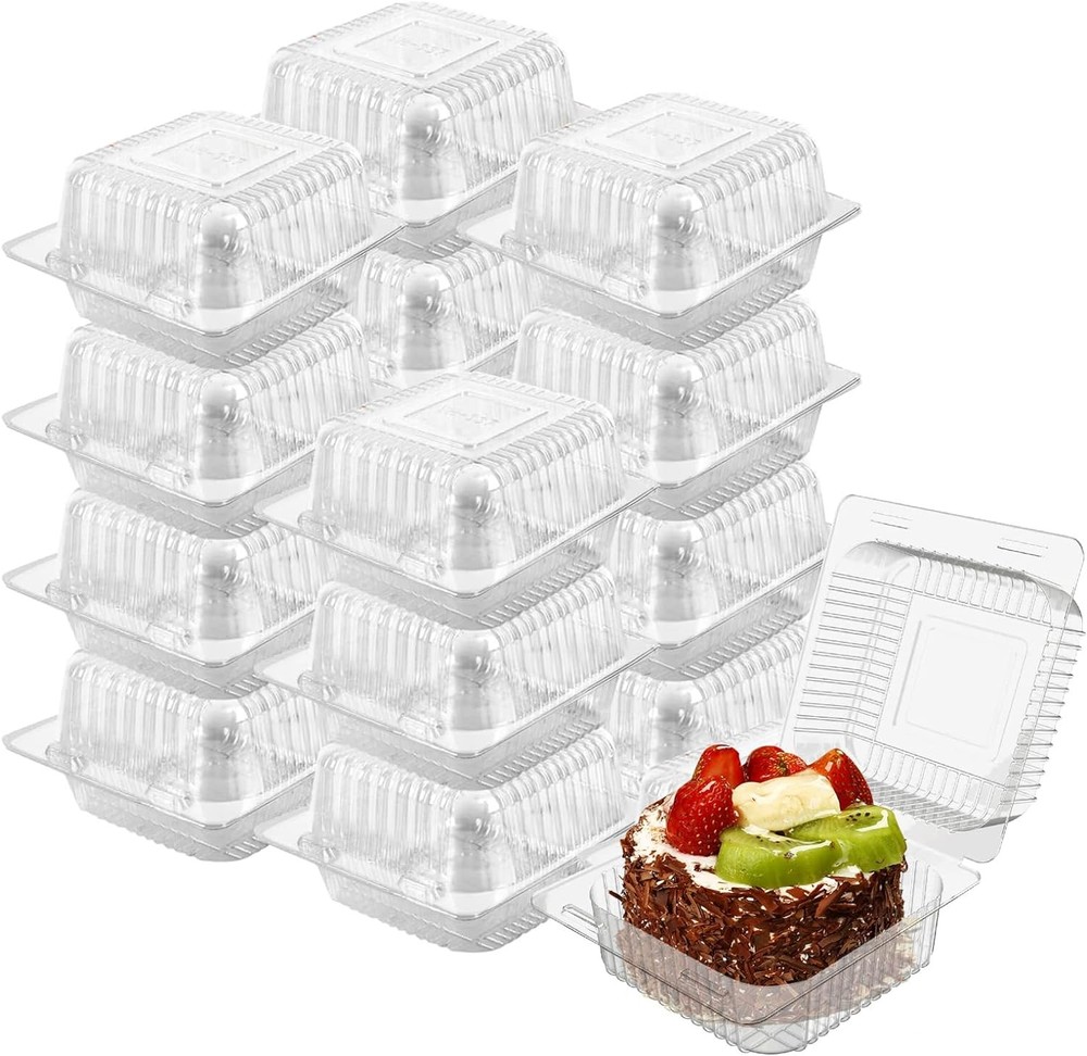 Cake Slice Containers,200Pc Square Plastic Hinged Container Individual Clamshel