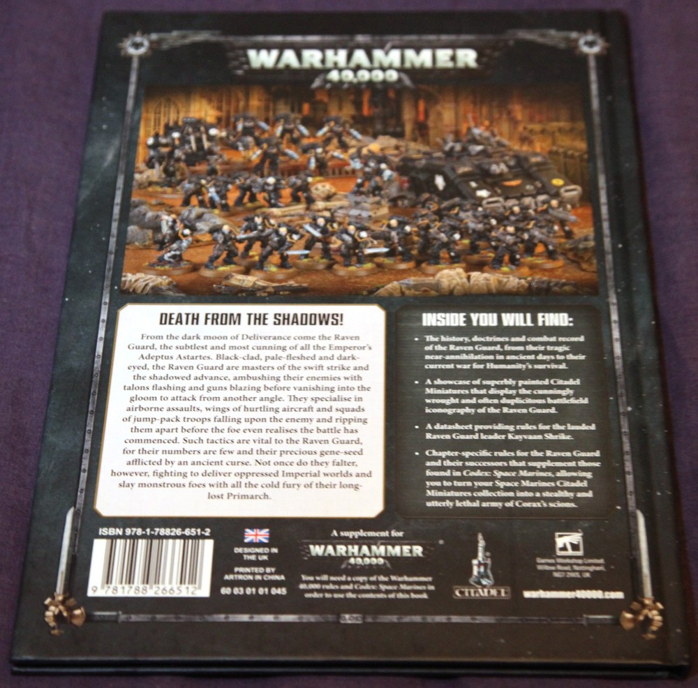 Warhammer 40k, Raven Guard Codex Supplement, Hardback Edition, Games Workshop
