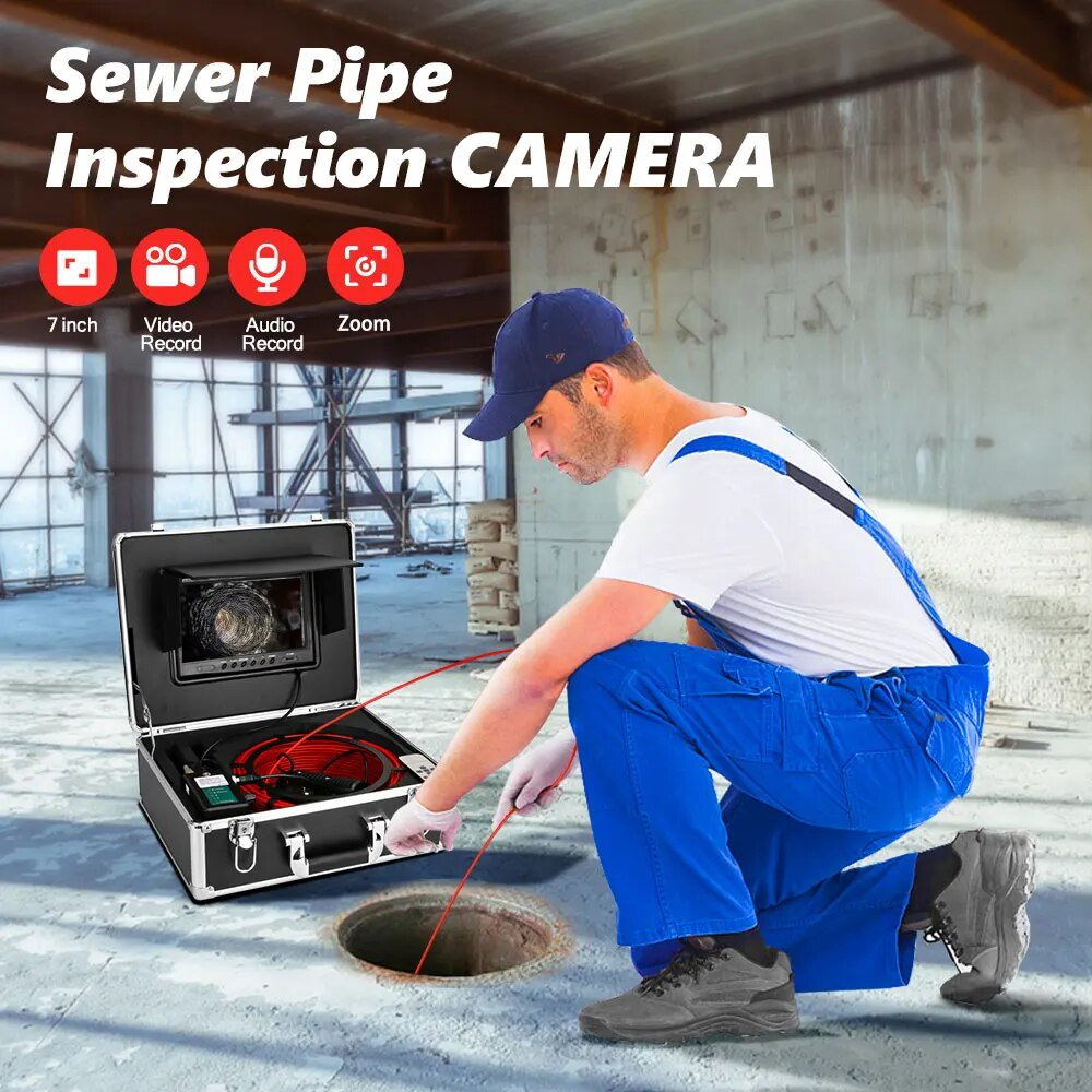 Pipe Sewer Camera 7in Screen 100ft/165ft 4.9mm Drain Camera Plumbing